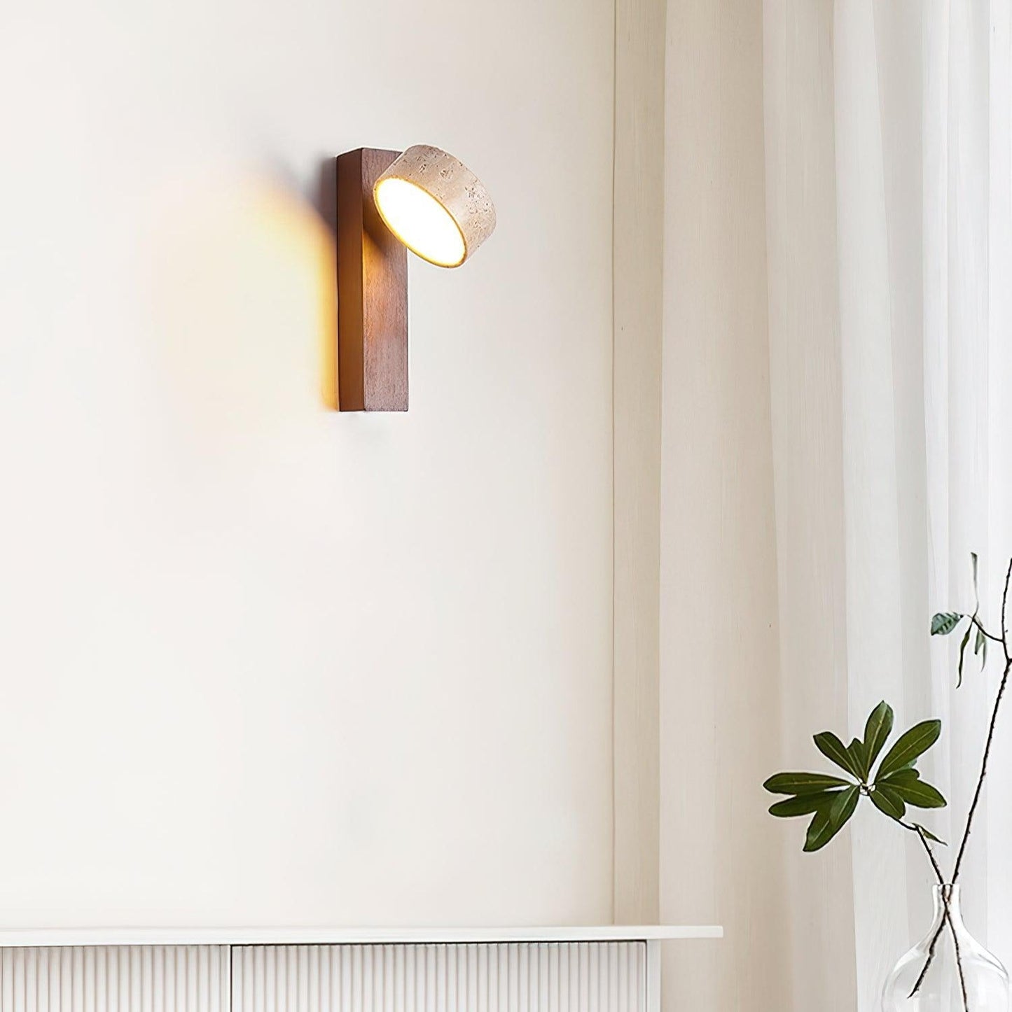 Travertine & Wood Wall Light – Modern LED Indoor Wall Lamp with Warm Glow