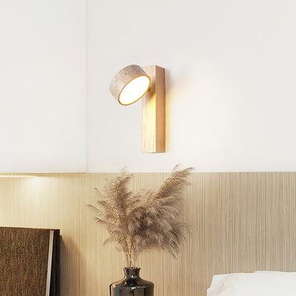 Travertine & Wood Wall Light – Modern LED Indoor Wall Lamp with Warm Glow