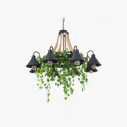 Vireo Retro LED Chandelier – Black Metal & Rope, 6/8/12 Bulb Options