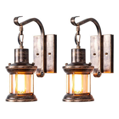Country Industrial Retro Wall Lamp – Glass Shade, E27 Socket