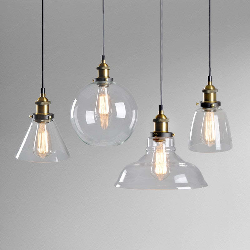 Industrial Glass Pendant Light – Adjustable Hanging Ceiling Lamp (E27)