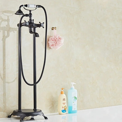 Antique Brass Floor Mounted Standing Bathtub Faucet Shower Mixer Set-Shower Faucet-Index Bath-Antique- A-Index Bath