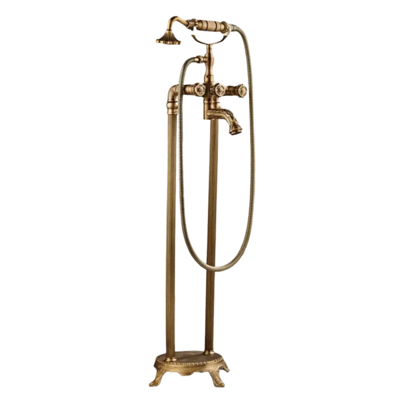 Antique Brass Floor Mounted Standing Bathtub Faucet Shower Mixer Set-Shower Faucet-Index Bath
