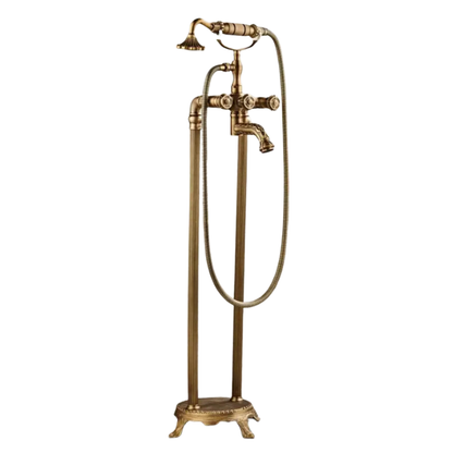 Antique Brass Floor Mounted Standing Bathtub Faucet Shower Mixer Set-Shower Faucet-Index Bath