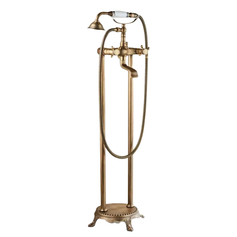 Antique Brass Floor Mounted Standing Bathtub Faucet Shower Mixer Set-Shower Faucet-Index Bath