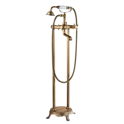 Antique Brass Floor Mounted Standing Bathtub Faucet Shower Mixer Set-Shower Faucet-Index Bath