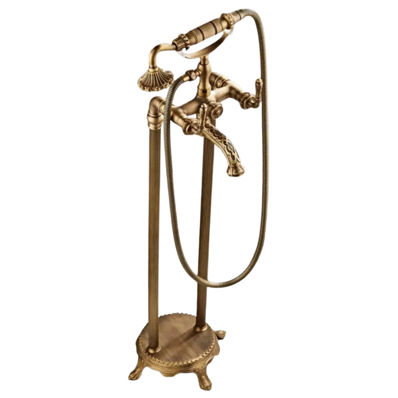 Antique Brass Floor Mounted Standing Bathtub Faucet Shower Mixer Set-Shower Faucet-Index Bath