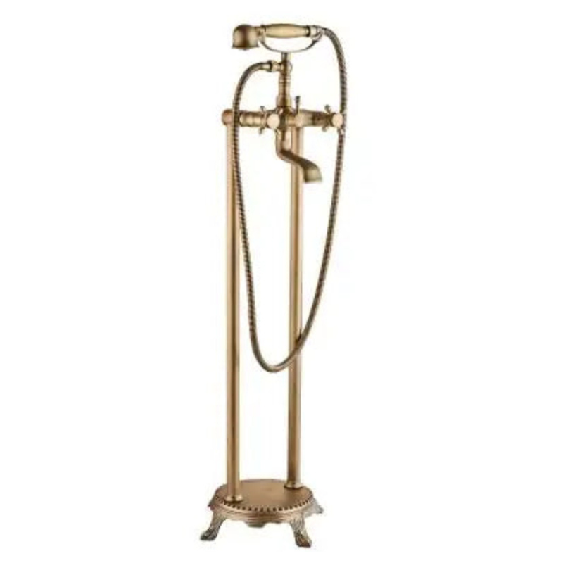 Antique Brass Floor Mounted Standing Bathtub Faucet Shower Mixer Set-Shower Faucet-Index Bath