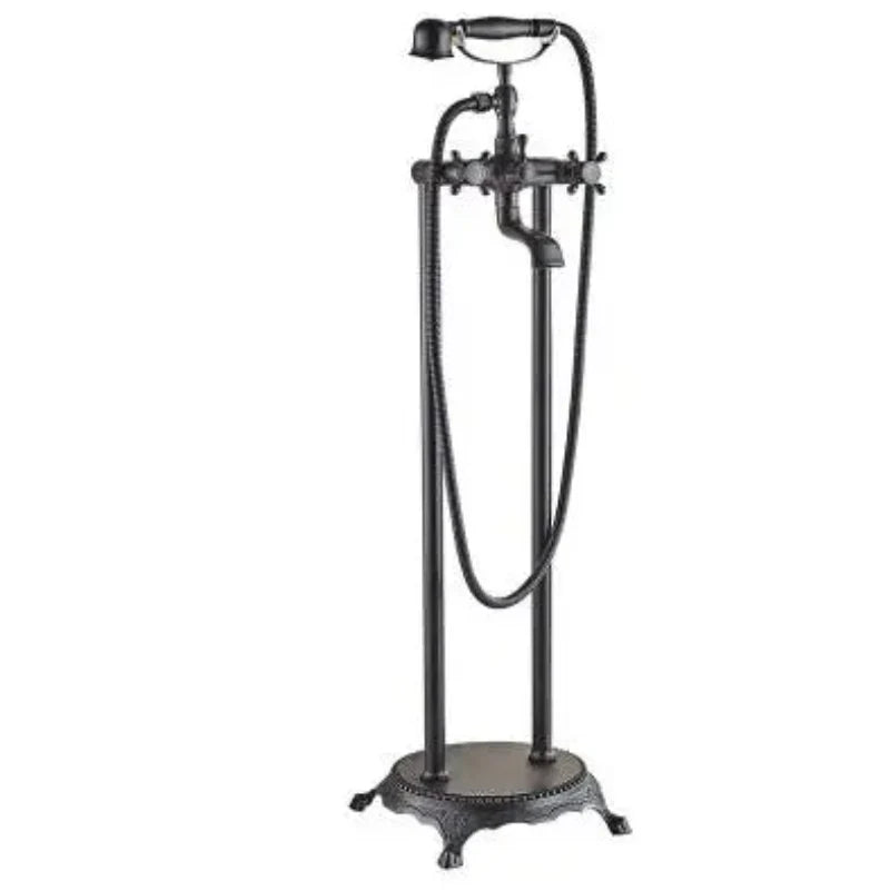 Antique Brass Floor Mounted Standing Bathtub Faucet Shower Mixer Set-Shower Faucet-Index Bath-Black- B-Index Bath