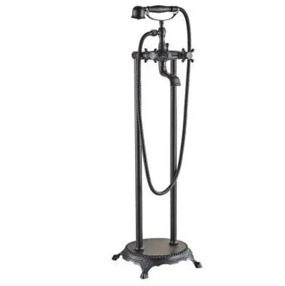 Antique Brass Floor Mounted Standing Bathtub Faucet Shower Mixer Set-Shower Faucet-Index Bath-Black- B-Index Bath