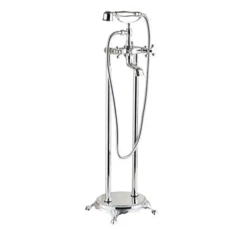 Antique Brass Floor Mounted Standing Bathtub Faucet Shower Mixer Set-Shower Faucet-Index Bath-Chrome-Index Bath