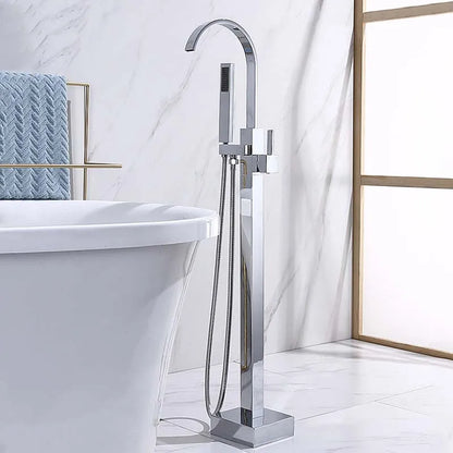 Antique Brass Floor Standing Bathtub Filler with Hand Shower Faucet
