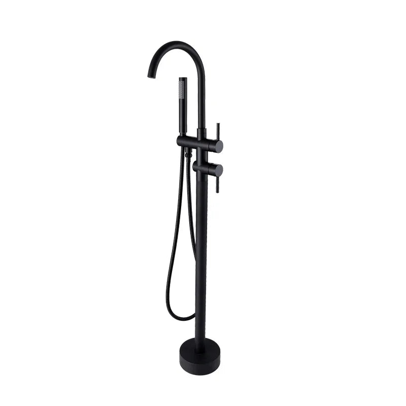 Antique Brass Floor Standing Bathtub Filler with Hand Shower Faucet