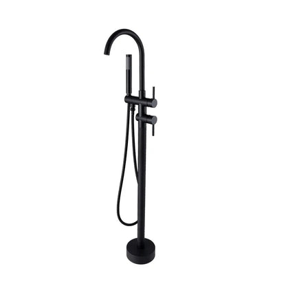 Antique Brass Floor Standing Bathtub Filler with Hand Shower Faucet