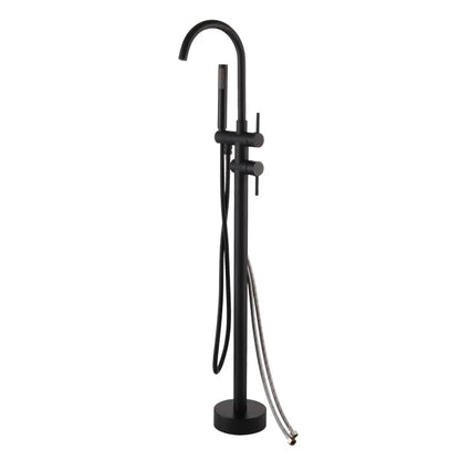 Antique Brass Floor Standing Bathtub Filler with Hand Shower Faucet