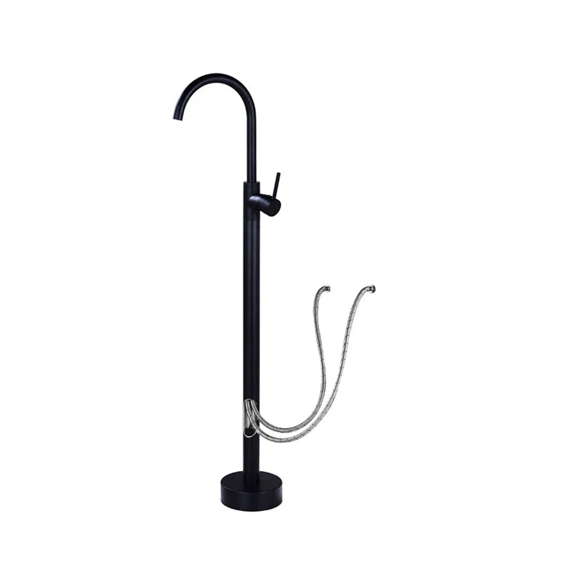 Antique Brass Floor Standing Bathtub Filler with Hand Shower Faucet