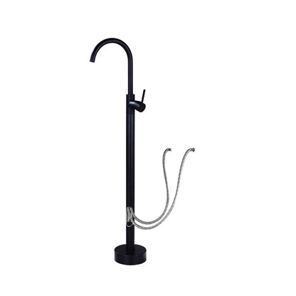 Antique Brass Floor Standing Bathtub Filler with Hand Shower Faucet