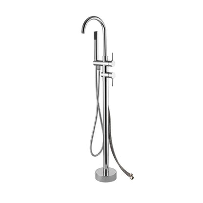 Antique Brass Floor Standing Bathtub Filler with Hand Shower Faucet