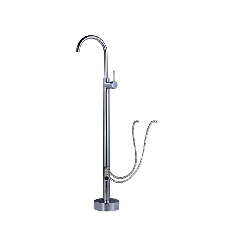 Antique Brass Floor Standing Bathtub Filler with Hand Shower Faucet