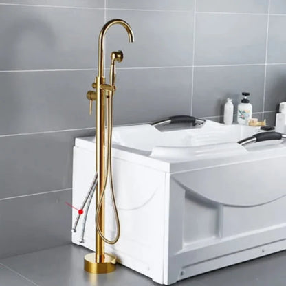 Antique Brass Floor Standing Bathtub Filler with Hand Shower Faucet