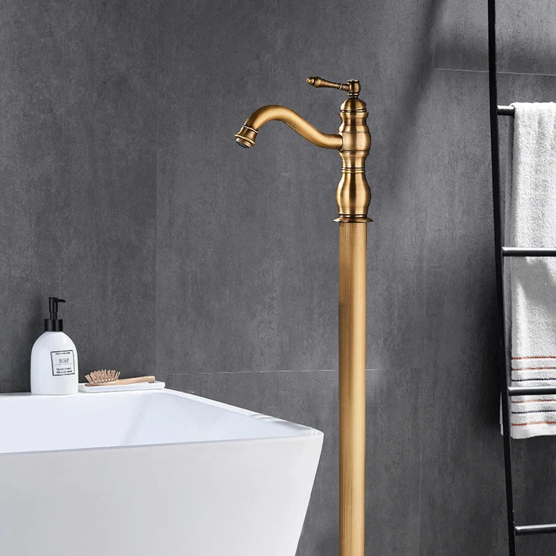 Antique Brass Floor Standing Bathtub Shower Faucet Single Handle Tap-Shower Faucet-Index Bath-Antique Brass-Index Bath