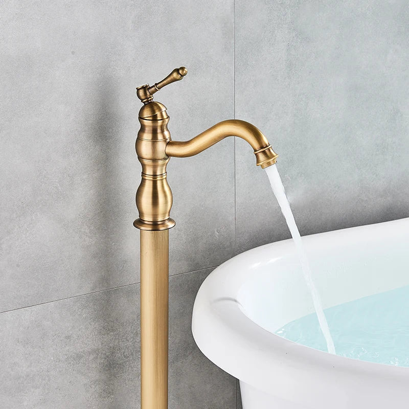Antique Brass Floor Standing Bathtub Shower Faucet Single Handle Tap-Shower Faucet-Index Bath-Antique Brass-Index Bath