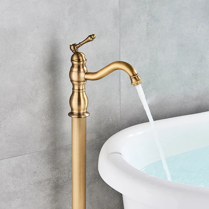 Antique Brass Floor Standing Bathtub Shower Faucet Single Handle Tap-Shower Faucet-Index Bath-Antique Brass-Index Bath