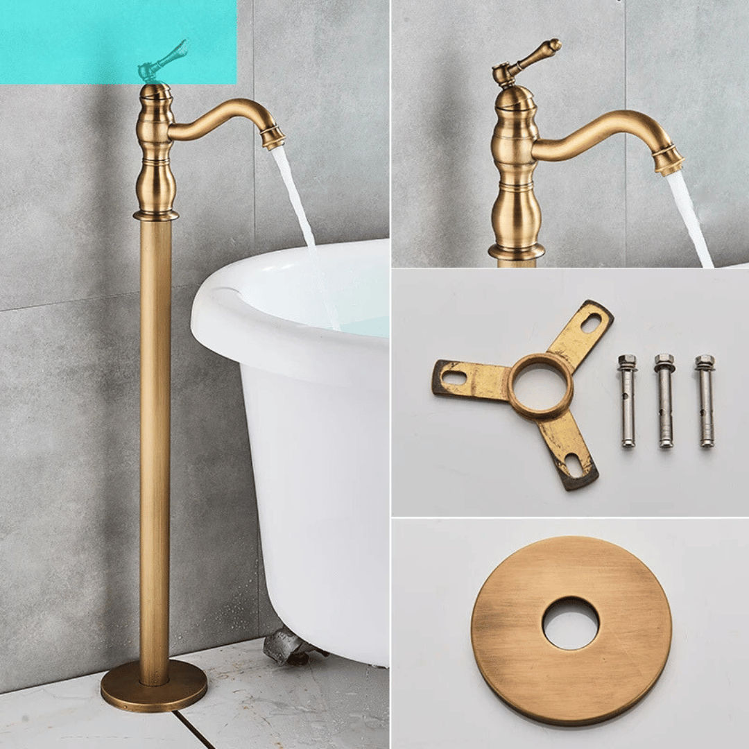 Antique Brass Floor Standing Bathtub Shower Faucet Single Handle Tap-Shower Faucet-Index Bath-Antique Brass-Index Bath