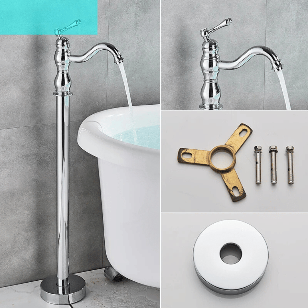 Antique Brass Floor Standing Bathtub Shower Faucet Single Handle Tap-Shower Faucet-Index Bath-Chrome-Index Bath