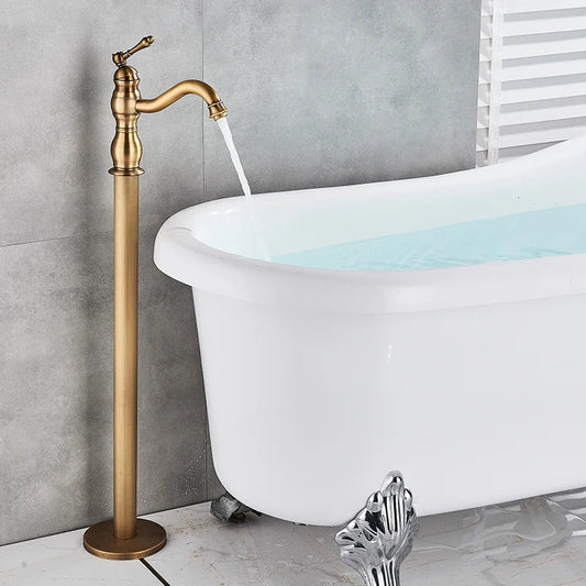 Antique Brass Floor Standing Bathtub Shower Faucet Single Handle Tap-Shower Faucet-Index Bath-Antique Brass-Index Bath