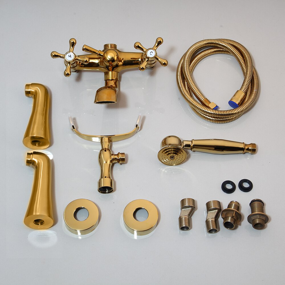 Shower Faucet - Antique Brass Golden Bathtub Shower Faucets Set Dual Knobs Mixer Tap