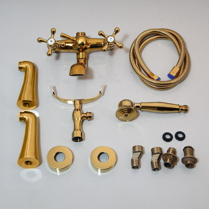 Shower Faucet - Antique Brass Golden Bathtub Shower Faucets Set Dual Knobs Mixer Tap