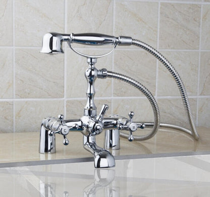 Shower Faucet - Antique Brass Golden Bathtub Shower Faucets Set Dual Knobs Mixer Tap