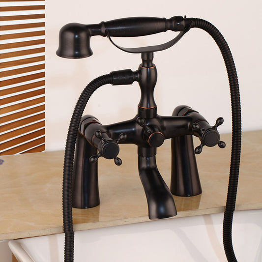Shower Faucet - Antique Brass Golden Bathtub Shower Faucets Set Dual Knobs Mixer Tap
