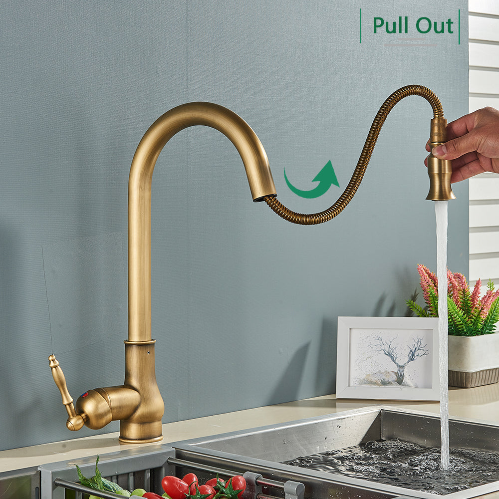 Kitchen Faucet - Antique Brass Kitchen Faucet Pull Out Spout Kitchen Faucet Mixer Tap