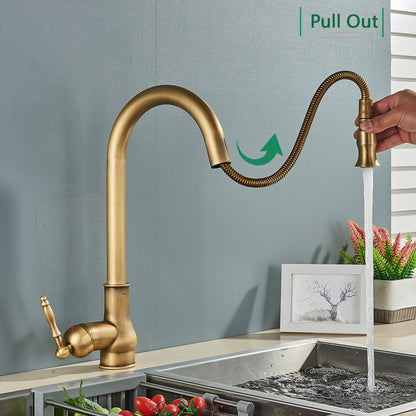 Kitchen Faucet - Antique Brass Kitchen Faucet Pull Out Spout Kitchen Faucet Mixer Tap