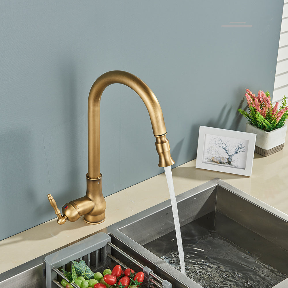 Kitchen Faucet - Antique Brass Kitchen Faucet Pull Out Spout Kitchen Faucet Mixer Tap