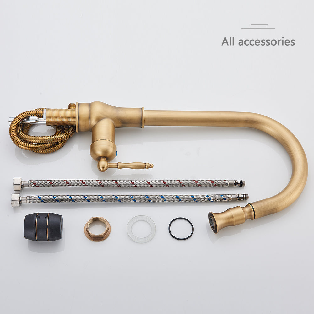 Kitchen Faucet - Antique Brass Kitchen Faucet Pull Out Spout Kitchen Faucet Mixer Tap
