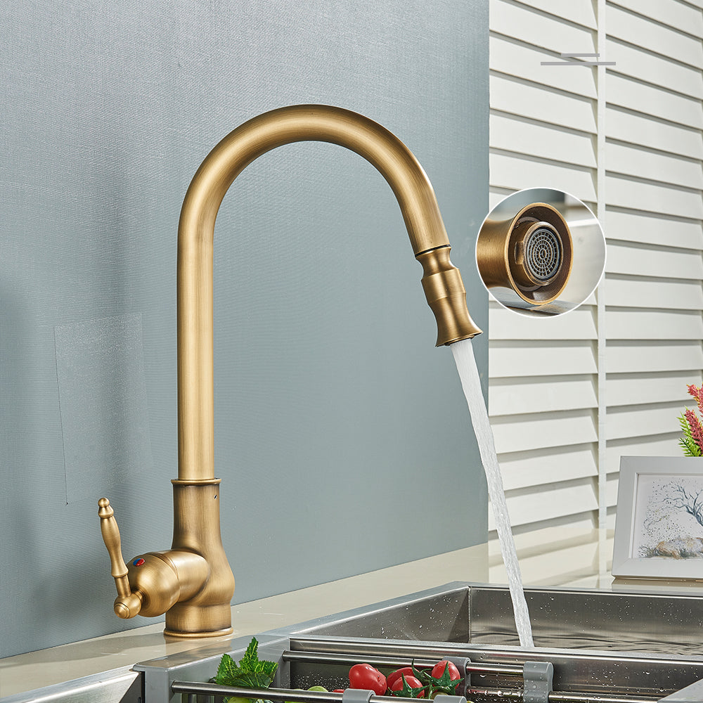 Kitchen Faucet - Antique Brass Kitchen Faucet Pull Out Spout Kitchen Faucet Mixer Tap