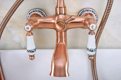 Antique Red Copper Brass Wall Mounted Bathroom Tub Faucet Mixer Tap-Shower Faucet-Index Bath