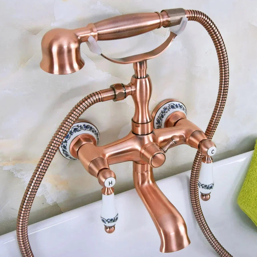 Antique Red Copper Brass Wall Mounted Bathroom Tub Faucet Mixer Tap-Shower Faucet-Index Bath