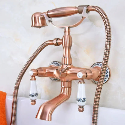 Antique Red Copper Brass Wall Mounted Bathroom Tub Faucet Mixer Tap-Shower Faucet-Index Bath