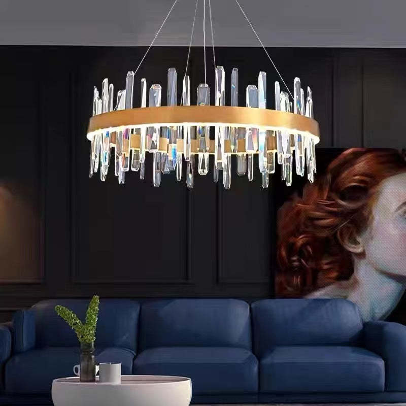 Modern Crystal Chandelier – LED Gold Plated, Adjustable Pendant