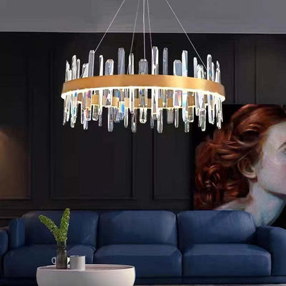 Modern Crystal Chandelier – LED Gold Plated, Adjustable Pendant
