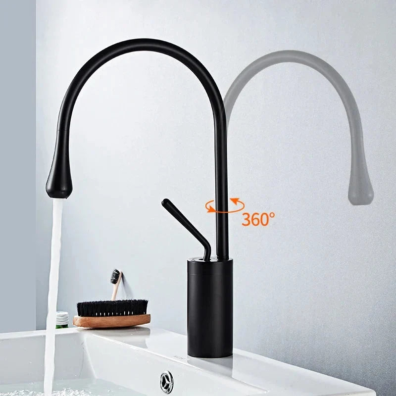 Basin Faucet Single Lever 360 Rotation Spout Modern Brass Mixer Tap-Basin Faucet-Index Bath-Black-Short-Index Bath