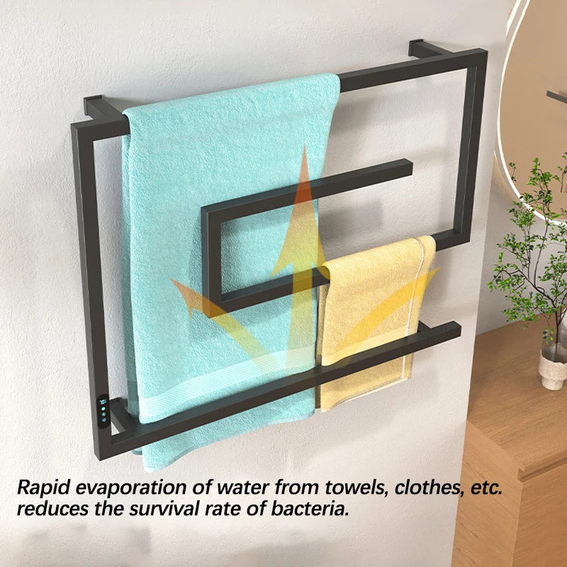 Bathroom Accessory Smart Touch Electric Heated Towel Rail Towel Warmer-Towel Bars & Hooks-Index Bath-Black-Button-Hidden-US-110V-Index Bath