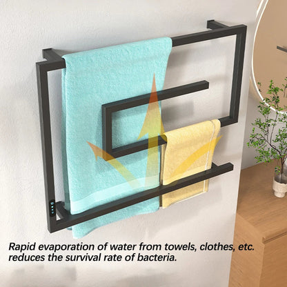 Bathroom Accessory Smart Touch Electric Heated Towel Rail Towel Warmer-Towel Bars & Hooks-Index Bath-Black-Button-Hidden-US-110V-Index Bath