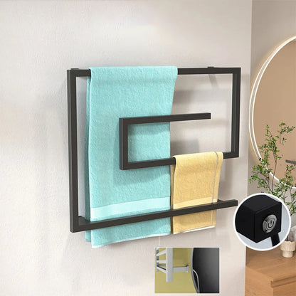 Bathroom Accessory Smart Touch Electric Heated Towel Rail Towel Warmer-Towel Bars & Hooks-Index Bath-Black-Button-Hidden-US-110V-Index Bath