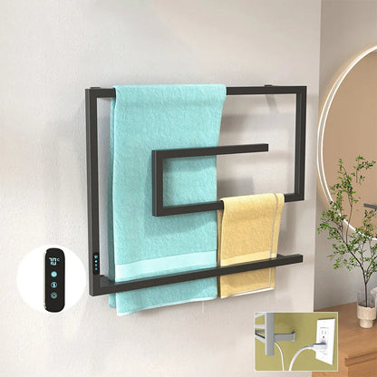 Bathroom Accessory Smart Touch Electric Heated Towel Rail Towel Warmer-Towel Bars & Hooks-Index Bath-Black-Touch-Exposed-US-110V-Index Bath