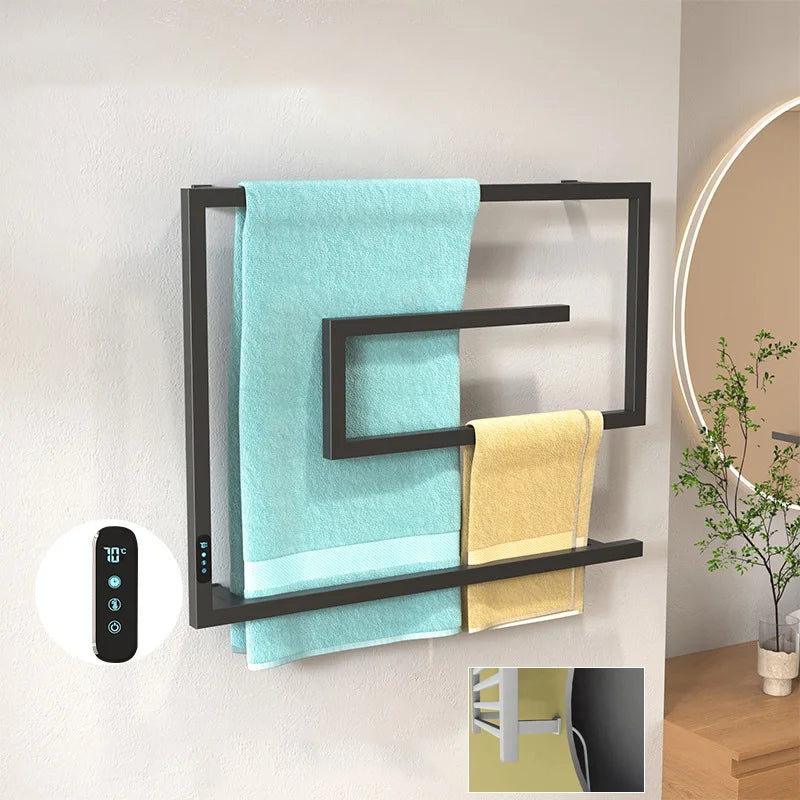 Bathroom Accessory Smart Touch Electric Heated Towel Rail Towel Warmer-Towel Bars & Hooks-Index Bath-Black-Touch-Hidden-US-110V-Index Bath